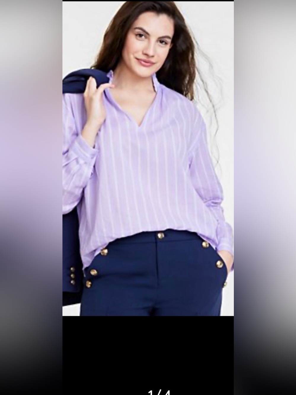 New On 34th Relaxed Long Sleeve Blouse Women’s 2XL Lavender Vertical Stripe